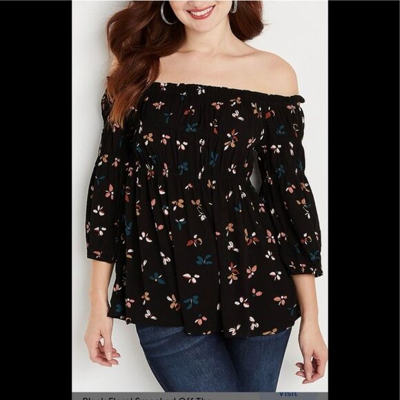 Maurices NWT Smocked Off The Shoulder Floral Flowy Blouse Women's Size Large - Picture 1 of 13